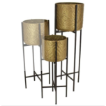 Planter Leaf Metal Gold 28x28x80cm (Set of 3)